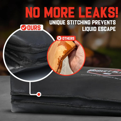 Close-up of Insulated BBQ Blanket Bag for Resting Meats Like Brisket, Pork, and Turkey showing unique leak-proof stitching.