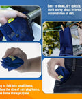 Collage showing Lightweight Water Bottle Holder With Adjustable Strap For Walking And Hiking Go To Quick Dry Mesh Pouch cleaning, drying, folding, and pocket storage.