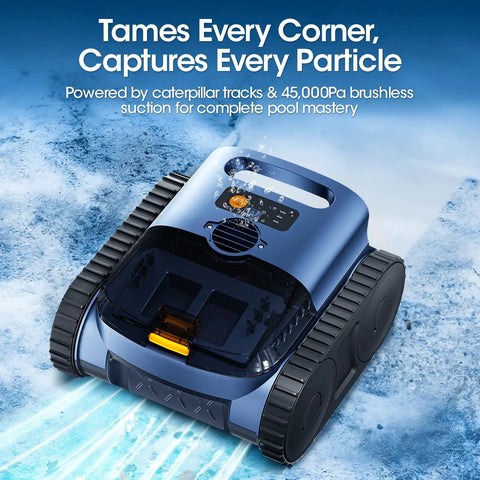 Go-To Robotic Pool Vacuum With Smarter Navigation And Track Drive, Dual 180W Brushless Motors on water surface