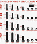 1760 Piece Metric Screw Set With M2 M3 M4 M5 Bolts And Nuts, Hex Socket Cap Head Screws For 3D Printers, black zinc plated