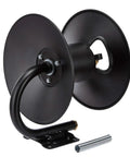 Air Hose Reel With Hybrid Hose, 50-Foot Reach, 3/8-Inch Line, 300 PSI Working Pressure, metal flat base, side view