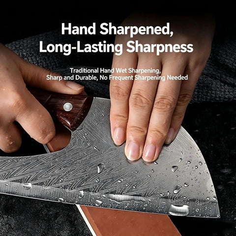 Sharpening Two Piece Meat Cleaver Knife Set For Cutting Meat And Veggies Beast Mode Tough Carbon Steel Viking Style Kitchen Knives