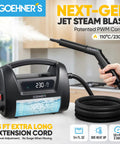 Upgraded Handheld Steam Cleaner For Home And Car Detailing At 230 Degrees F With 3.5 Bar High Pressure And 13 Foot Cord For Cleaning Grout And Hard To Reach Spots In Your Vehicle Or House Quick Heat Portable Steamer, with steam output and control panel.