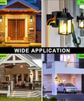 Porch Light With GFCI Outlet and Dusk to Dawn Motion Sensor, Weatherproof Exterior Fixtures set on house exteriors.