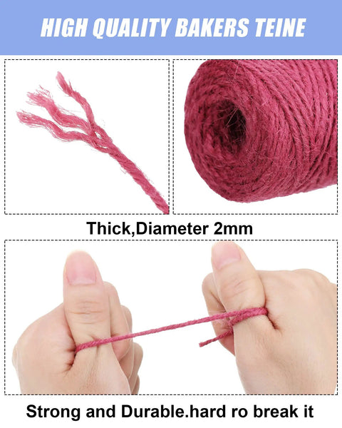 Close-up of 2mm thick colorful jute twine string set, showing texture and strength in use, ideal for crafts and DIY projects.