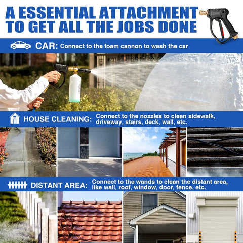 Short Pressure Washer Gun With 4000 PSI Beast Mode Cleaning Power, 10.5 GPM Foam Ready used for car, house, distant cleaning.