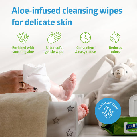 Aloe Based Personal Cleansing Wipes For Sensitive Skin, Scented, Large 8 By 10 Inch Incontinence Wipes, PreMoistened And Alcohol Free