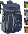 35 Can Leakproof Insulated Cooler Backpack For Beach Camping Kayaking And Hiking, blue soft ice chest bag with side mesh pockets