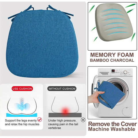 Comfy Memory Foam Chair Cushions For Dining Chairs U Shape 16 By 16 Inch Blue Removable Slip Resistant Seat Pad in washing machine