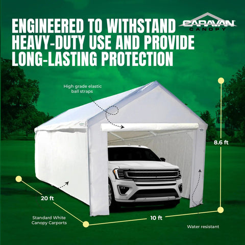 Heavy Duty 10x20 Canopy Sidewalls With Straps White Weatherproof Panels For Carport Garage Storage, Windproof Four Panels, Durable Protective Weather Cover For Inflatable Garage Covers