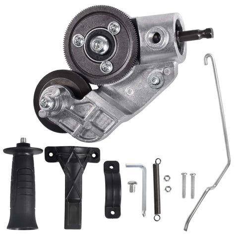 Electric Drill Plate Cutter Attachment for Metal Cutting with accessories shown, versatile shears for cutting trim panels and roofing.