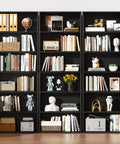 Knockout 6 Tier Bookshelf, Modern Industrial Open Bookcase With Heavy Duty Shelves, 71 Inch tall, filled with decor and books.