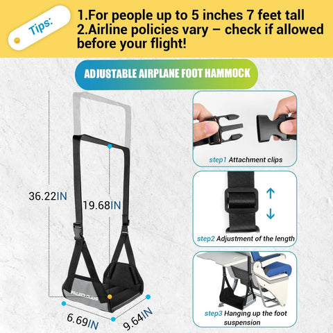 Airplane Foot Hammock Travel Sling With Thickened Bamboo Rest Extendable Adjustment Straps For Long Flights Desk Foot Hammock