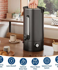 18 Liter Coffee Urn With Double Wall Insulation, Stainless Steel Black, 120 Cups Capacity on kitchen counter