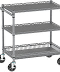Heavy Duty 3 Tier Metal Utility Rolling Cart With Wheels For Kitchen Garage Office And Commercial Use, Industrial Wire Storage Trolley