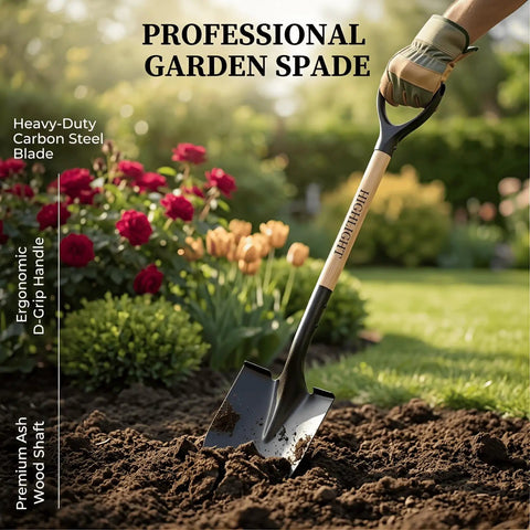 All In One 41 Inch Round Point Shovel With D Handle And Cold Rolled Steel Blade Tough Workhorse For Digging Edging Trenching