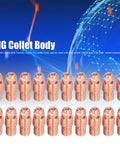 Heavy Duty Premium Copper TIG Collet Body Replacement Parts Fits 13N24 13N 796F WP 9F Torch Consumables in several angles.