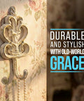 Distressed White Cast Iron Wall Hooks Set Of Three Dang Sturdy Farmhouse Coat Rack for hanging jewelry on floral wallpaper.