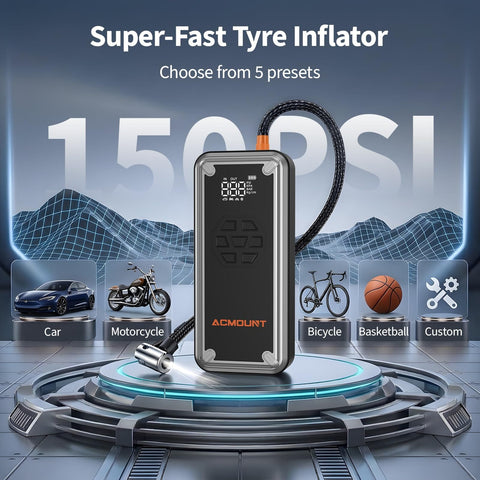 W160 Jump Starter With Air Compressor 5000A Portable Car Jump Pack, 12V Battery Booster And 150 PSI Tire Inflator display.