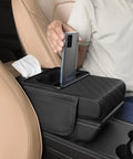 Leather Car Center Console Cover 5 In 1 Multifunctional Armrest Cushion With Cup Holders Phone Slot Tissue Box And Side Pockets
