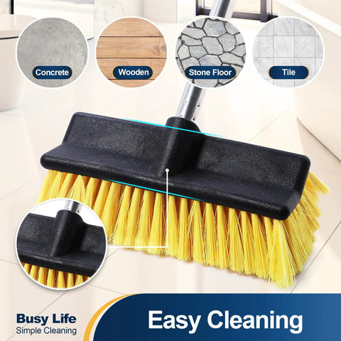 Extendable Deck Brush With Four Section Handle For Outdoor Decks And Patios, 53.9 Inch Reach, Soft Medium Bristles