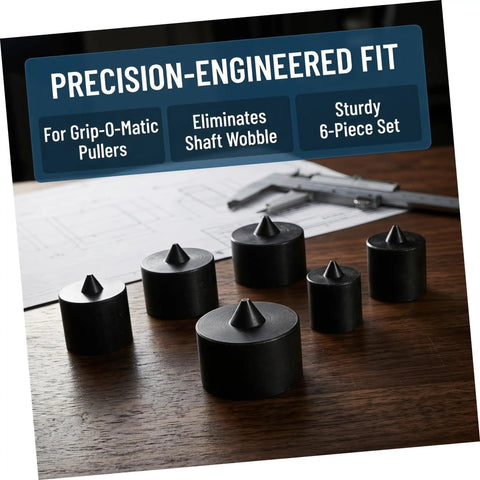 Heavy Duty Machine Shaft End Protectors With Precision Fit For Jjf Gripomatic Pullers and Spindle Axle Safety Covers, black, 6-piece set.
