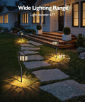 Low Voltage Pathway Lights 12V 3W 185LM illuminating stone path in yard at night, showcasing wide lighting range