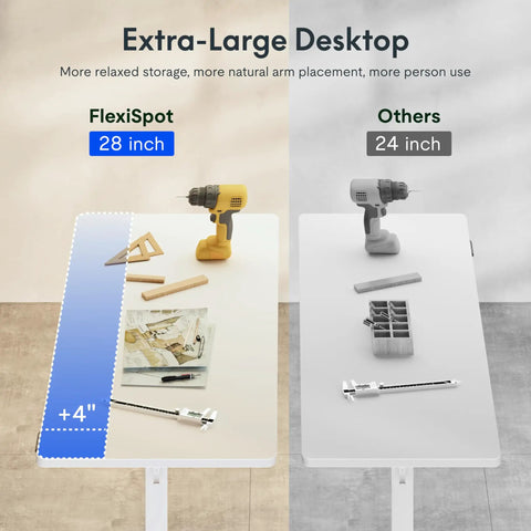 Electric Adjustable Workbench With 55 By 28 Inch Desk And Smooth Height Adjustment From 28 To 46 Inches, showing size comparison.