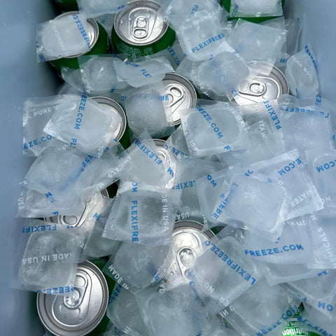 5 Lb Bag Of Reusable Ice Cubes For Coolers Beverages And Food Storage Refreezable Ice Cubes With 100 Percent Water Core Quick Freeze Long Lasting Cold in a cooler with cans