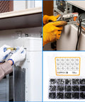 Over 700 pcs flat head machine screws assortment kit with Phillips countersunk bolts in use, shown with storage box and screwdriver.