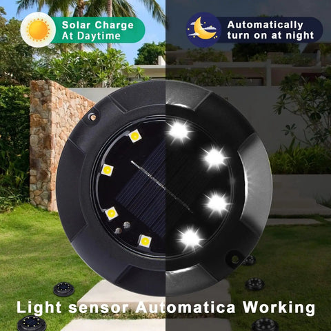 Outdoor Solar Ground Lights 12 LED Disk Lights Solar Powered Waterproof For Garden Deck Stairs Lawn Patio with light sensor