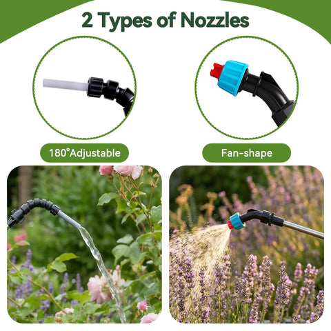 180 degree adjustable nozzle and fan-shape nozzle of Telescoping Electric Plant Watering Wand For Indoor Hanging Plants With Ground Reach Pump 180 Degree Adjustable Nozzle High Flow Leakproof Design Easy One Hand Operation No Ladder Needed