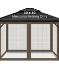 Front view of Outdoor 10x10 Gazebo Mosquito Netting Replacement Panels Set With Zipper Doors, universal fit, coffee color.