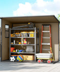 Open 8x4 Outdoor Storage Shed Waterproof Resin with floor, window, shelves, and ladder in backyard