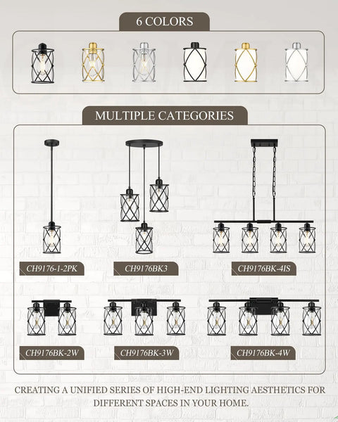 Black Glass Pendant Lights Two Pack With Clear Glass Cylinders, Industrial Farmhouse Cage Hanging Lights.