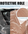 Disposable Car Seat Covers 25 Pack Portable Seat Protectors For Cars Keep Your Seats Dust Free And Clean Transparent Auto Interior Shields Easy To Use Travel Ready Mess Proof Seat Cover Kit, showing protective coverage of car seats with texture detail in inset.