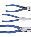 Pro 3 Piece Pliers Set With 7 Inch Diagonal Cutting Pliers, 8 Inch Needle Nose Pliers, And 9 Inch Linesman Pliers, CrMo Steel Construction