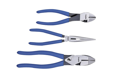 Pro 3 Piece Pliers Set With 7 Inch Diagonal Cutting Pliers, 8 Inch Needle Nose Pliers, And 9 Inch Linesman Pliers, CrMo Steel Construction