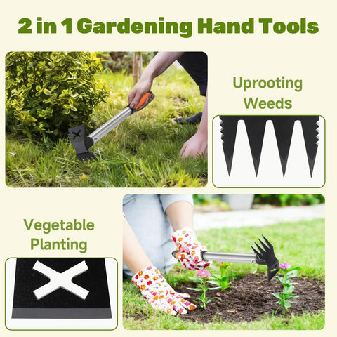 Two Pack 2 In One Weed Puller Tool Set 17 Inch Manual Weeding Rake And Garden Hoe for yard and garden beds use