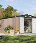 10x12 Foot Outdoor Metal Storage Shed With Double Hinged Door And Lockable Access Sloped Roof Weatherproof Backyard Garden