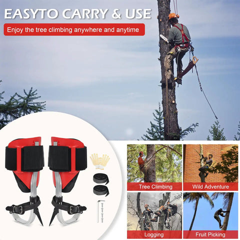 Pro Grade Heavy Duty Tree Climbing Spikes Set with Adjustable Gear and Safety Seat for Tree Work and Outdoor Survival