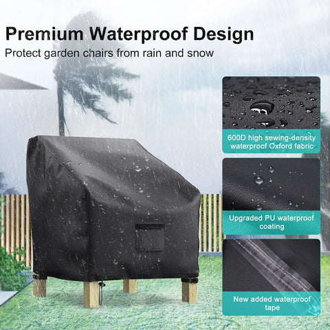 All Weather Waterproof Patio Chair Covers 2 Pack Heavy Duty 600D Oxford Cloth Outdoor Lawn Lounge Deep Seat Covers Black
