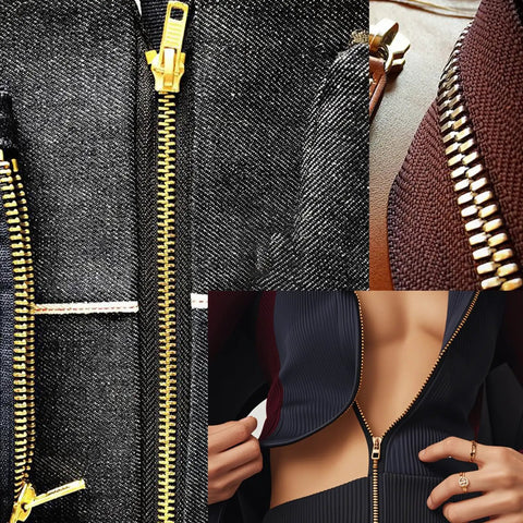 80-Piece Metal Zipper Repair Kit With Top And Bottom Stoppers, Insert Pins, shown on various clothing in four colors and sizes
