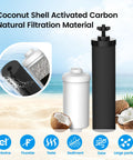 Gravity Water Filter No-Fuss Replacement Kit for Berkey BB9-2 Black and PF-2 Fluoride Filters on beach with coconut shells