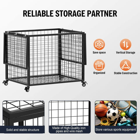 Smooth Rolling Ball Cart With Secure Lock And Hella Spacious Compartment For Garage Sports Gear Yoga Balls Basketball Storage Bin That Glides Effortlessly Indoors And Outdoors