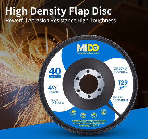 Professional Abrasive Flap Disc 25 Pack For Angle Grinder 4.5 Inch Sanding Discs With Seven Eighth Inch Arbor Type 29 visible close-up