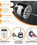 Rugged Half HP Blower Motor 1075 RPM 3 Speed 115V 8A 48 Frame Sleeve Bearing With 10uF 370V Capacitor Included and wiring