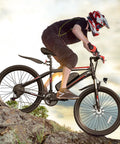 500W Electric Mountain Bike With Cruise Control And Pedal Assist For Adults 26 Inch Wheels 21 Speed Drivetrain 48V 375Wh Battery Smooth Acceleration Kickass Hill Climb Long Range Commuter EBike UL2849 Certified, rider on rocky trail