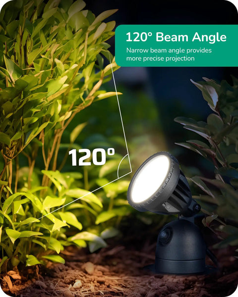 Outdoor LED Spotlight With Dusk To Dawn Sensor, 120V 12W 4000K lighting bushes with 120 degree adjustable head in garden
