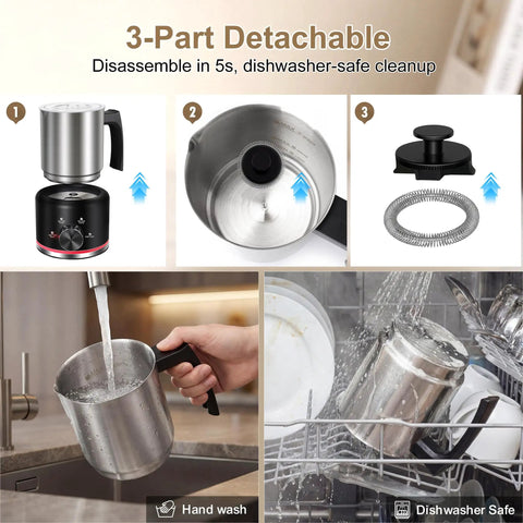 Electric Milk Frother And Steamer 16.9 Oz Four In One Silent And Durable Dishwasher Safe Foam Maker for easy cleaning